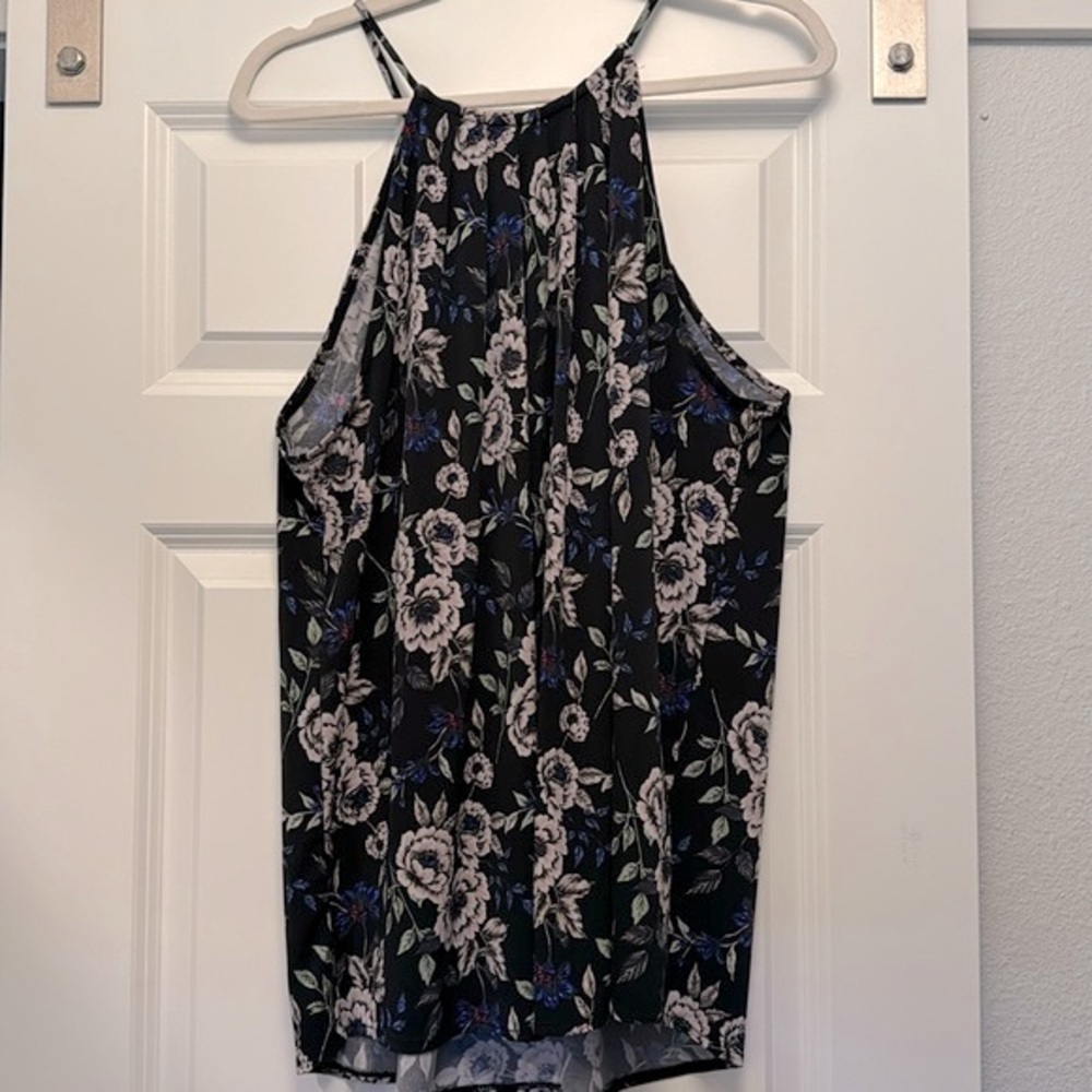 XL Blue & Black Banana Republic Floral Halter Tank